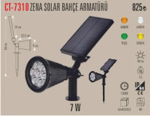 CATA ZENA SOLAR BAHÇE ARMATÜRÜ 7W KAZIKLI Y,AMB,3200K