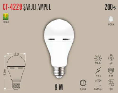 CATA 9W ŞARJLI LED AMPUL