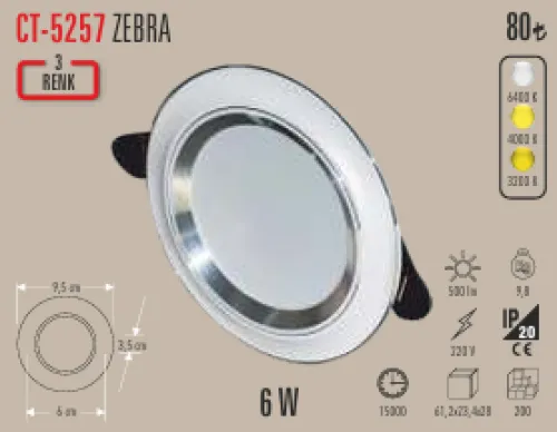 CATA ZEBRA 6W 3 RENK BEYAZ LED SPOT